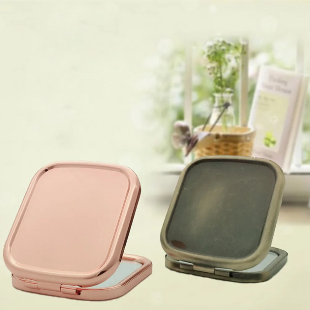 

2pcs Upgrade Square Double-sided Foldable Makeup Mirrors Portable Compact Size Foldable Pocket Mirror ( Bronze)