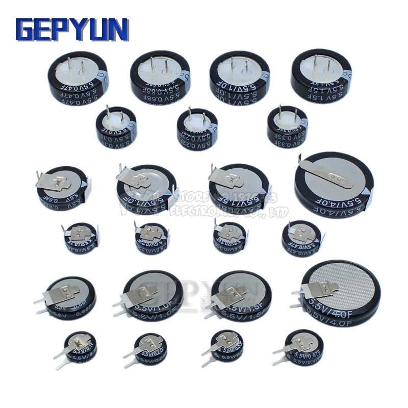 5.5V Super capacitor 0.1F 0.22F 0.33F 0.47F 1F 1.5F 4.0F V-type C-type H-type Button Farad capacitor Gepyun