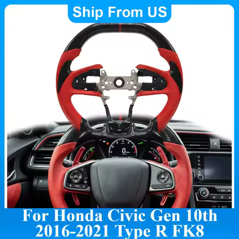 For Honda Civic Gen 10th Type R FK8 2016-2021 Carbon Fiber Steering Wheel D-shape Perforated Leather Car Steering Wheel