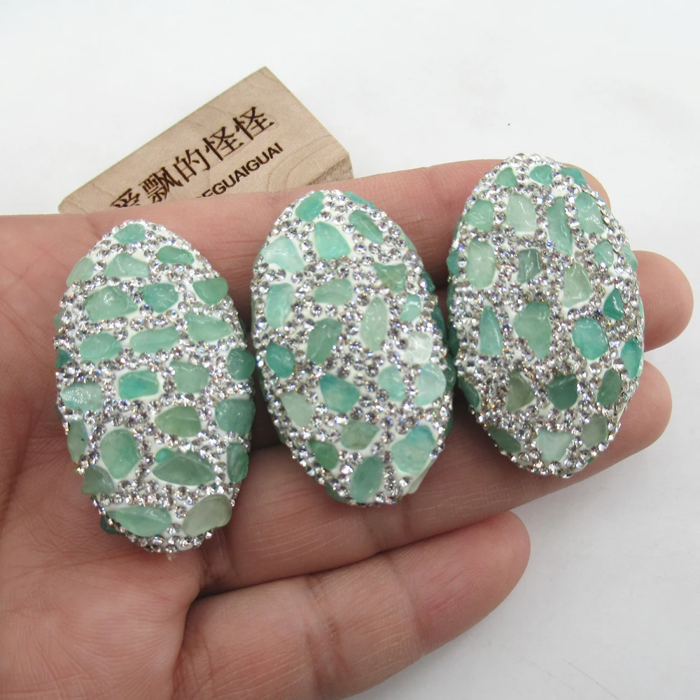 

APDGG 3 Pcs Natural Green Aventurine Rhinestone Connector Spacer Beads