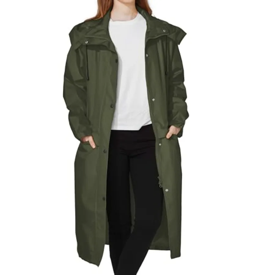 Ubon Women's Rain Coat Waterproof with Hood Long Raincoat Packable Rain Jacket Casual Windbreaker view 3