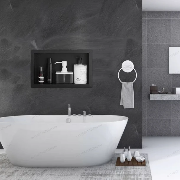 304 Stainless Steel Concealed Wall Niche Matte Black Wall Recessed Box Hotel Recessed Black Shower Niche Embedded Bathroom Shelf