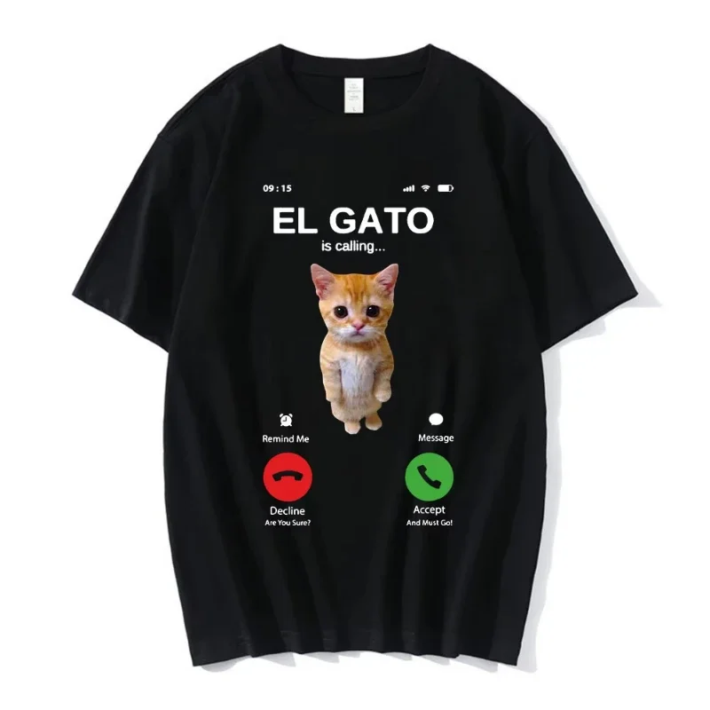 El gato está chamando meme triste chorando gato munchkin kitty meme t camisa moda manga curta oversized camiseta streetwear unisex