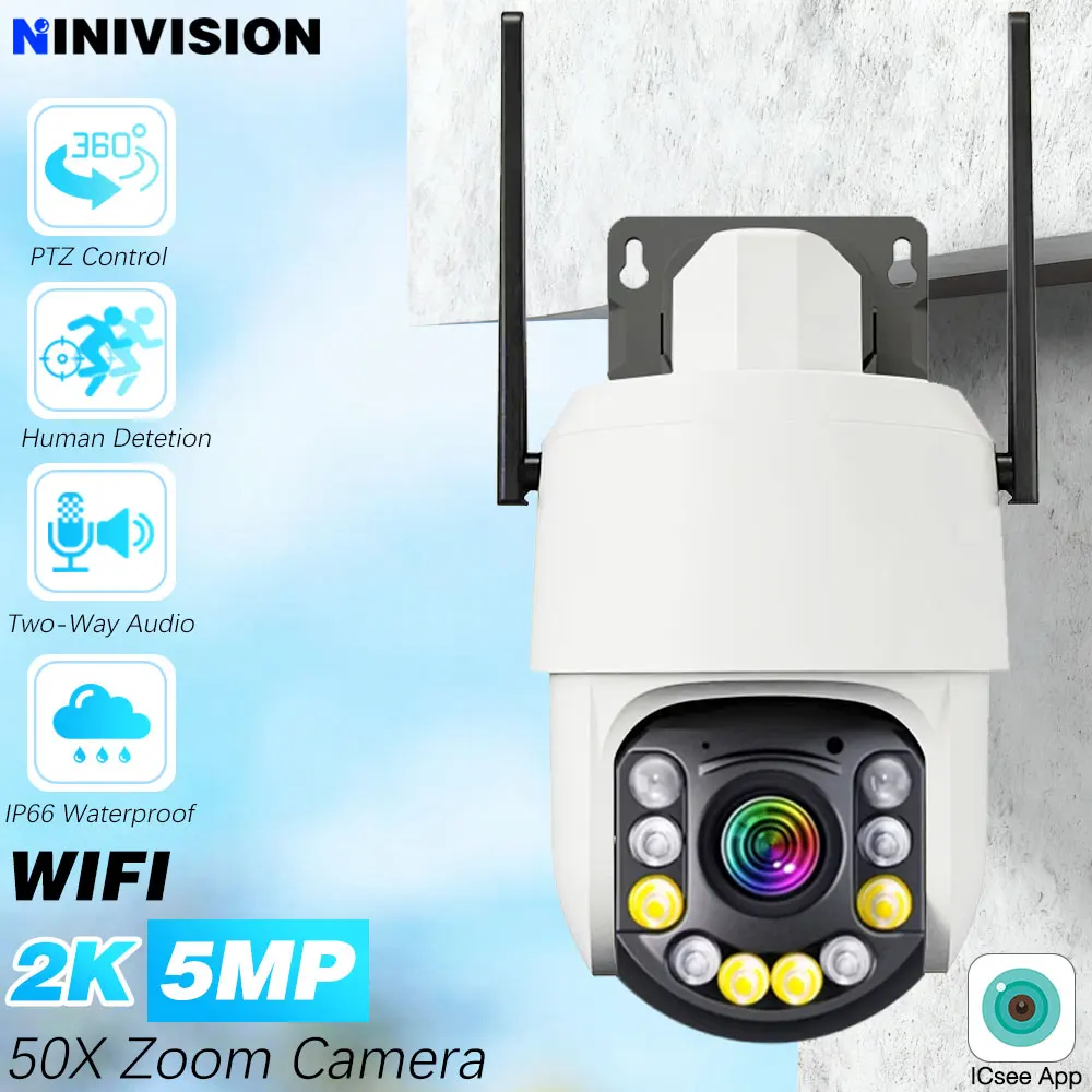 

Уличная IP-камера видеонаблюдения iCSee APP WiFi с 50-кратным/30-кратным зумом, 2K/5MP, PTZ, обнаружением человека, беспроводная, ONVIF, CCTV