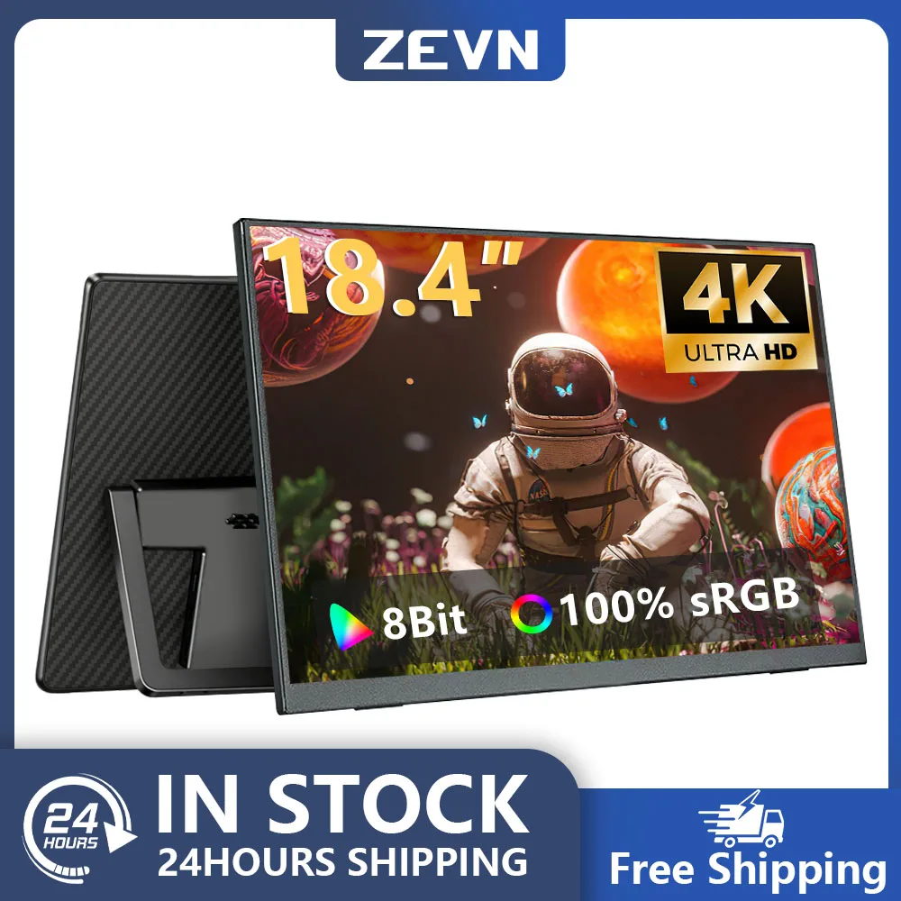 ZEVN 18.4 Inch 4K Portable Monitor Travel IPS Display Gaming Screen For PC Laptop Phone HDR FreeSync Ultra-Slim & Lightweight