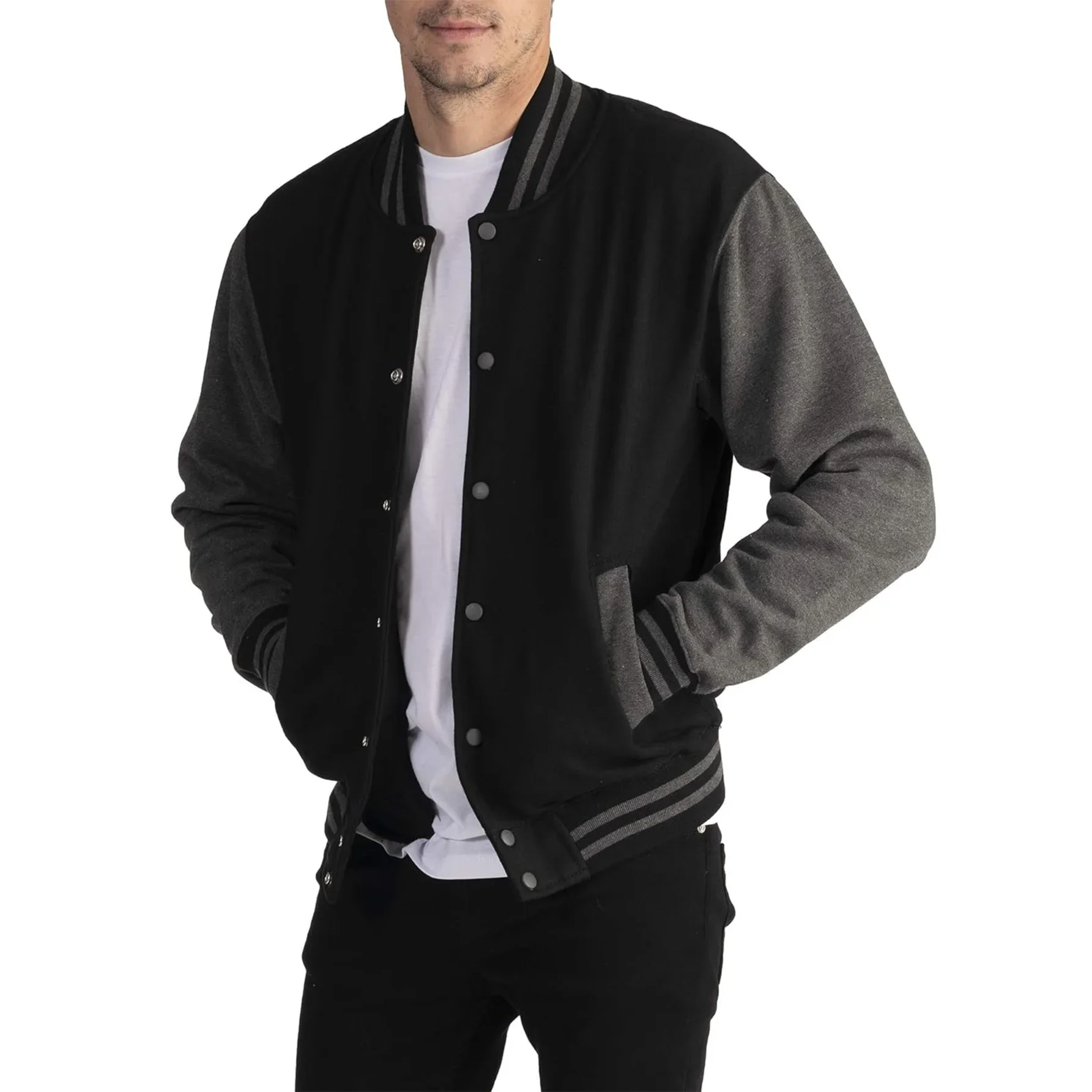 Schwarz-weiße einfarbige Jacke, lockere übergroße S-5XL-Kleidung, lässige Herren-Baseballuniform, personalisierte Straßenjacke