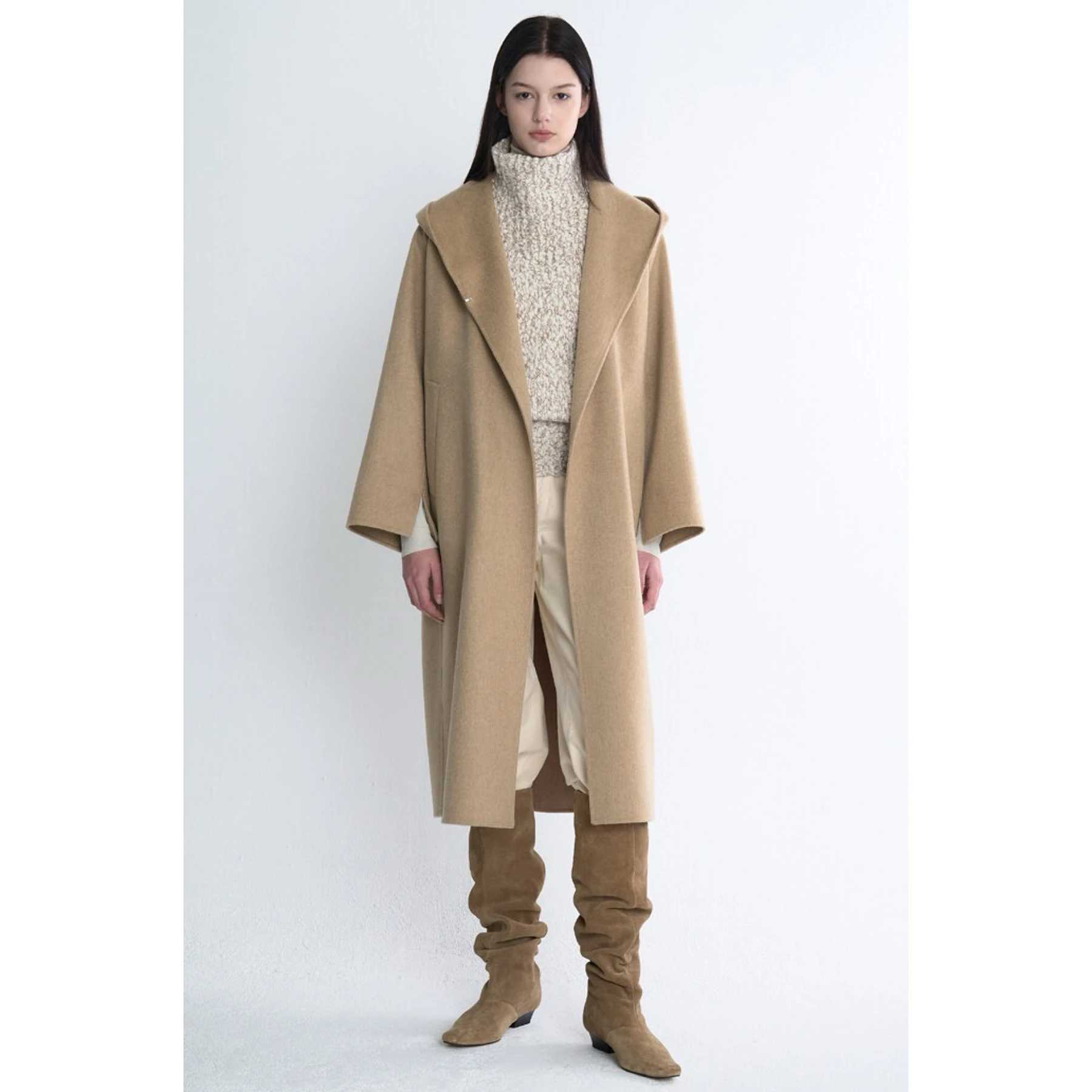 

TIM25 Winter Long Hand-Sewn Camere Casual Coat Ele Leisure Hooded Belted Slimming Women's Commute Straight Leg Coat