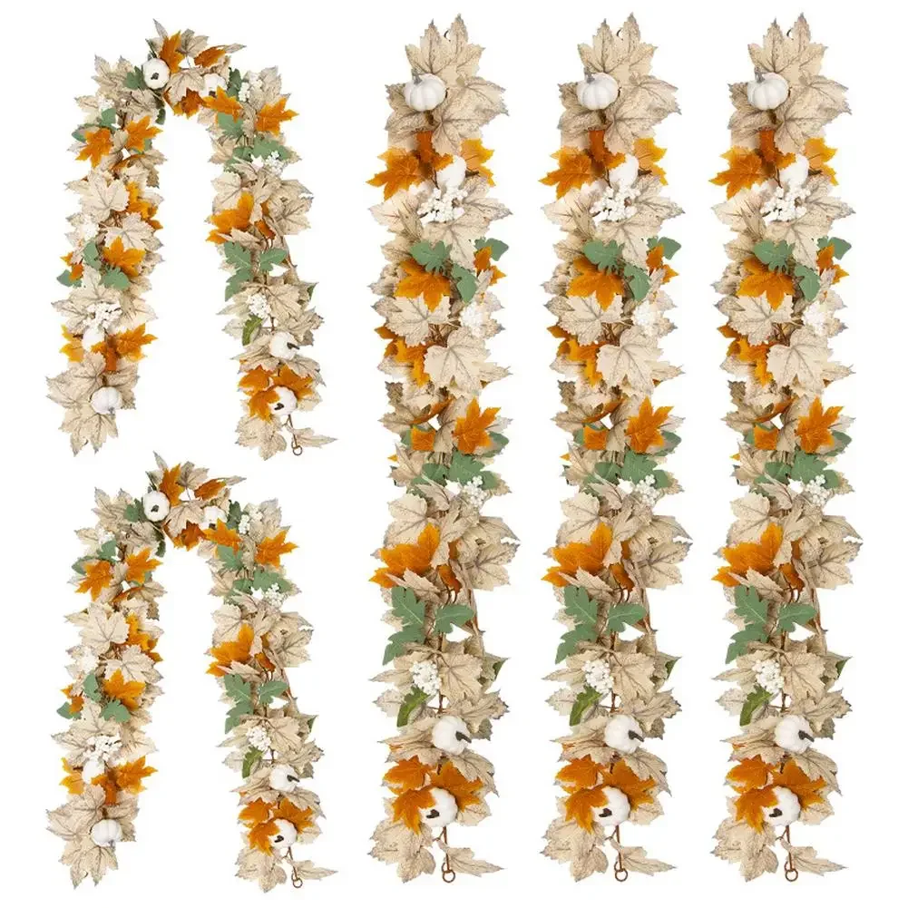 Fall Decor Autumn Artificial Maple Leaf Pumpkin Berry Garland Thanksgiving Halloween Home Mantle Fireplace Party Hanging Supplie view 2