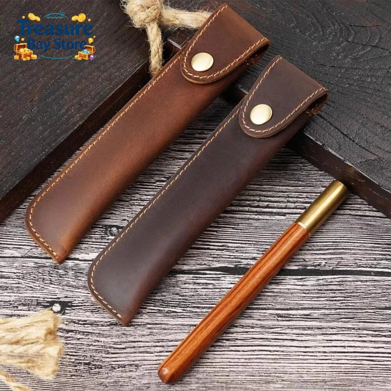 PU Leather Pen Holder Brass Snap Closure Fine Stitching Office School Use Gifts For Writers Students