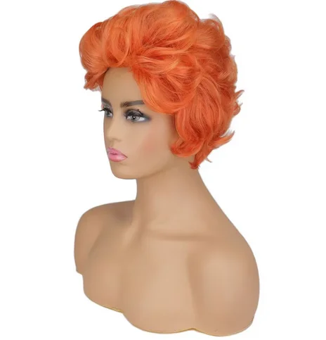 Women Roper Short Curly Red Brown Wig Orange Party Cosplay Wig Halloween Cosplay Costume Party Clown Crazy Wig