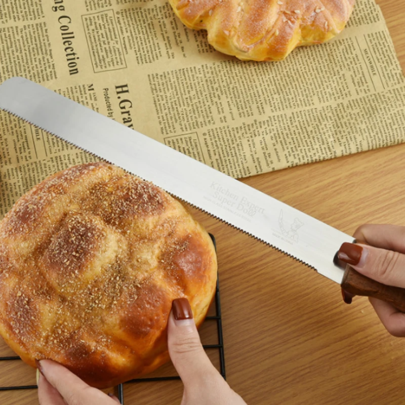 10/14 Inch Fine tooth Best Serrated Bread Knife Cake Cutting Long Baguette Cutter Stainless Steel Loaf Slicer/Slicing