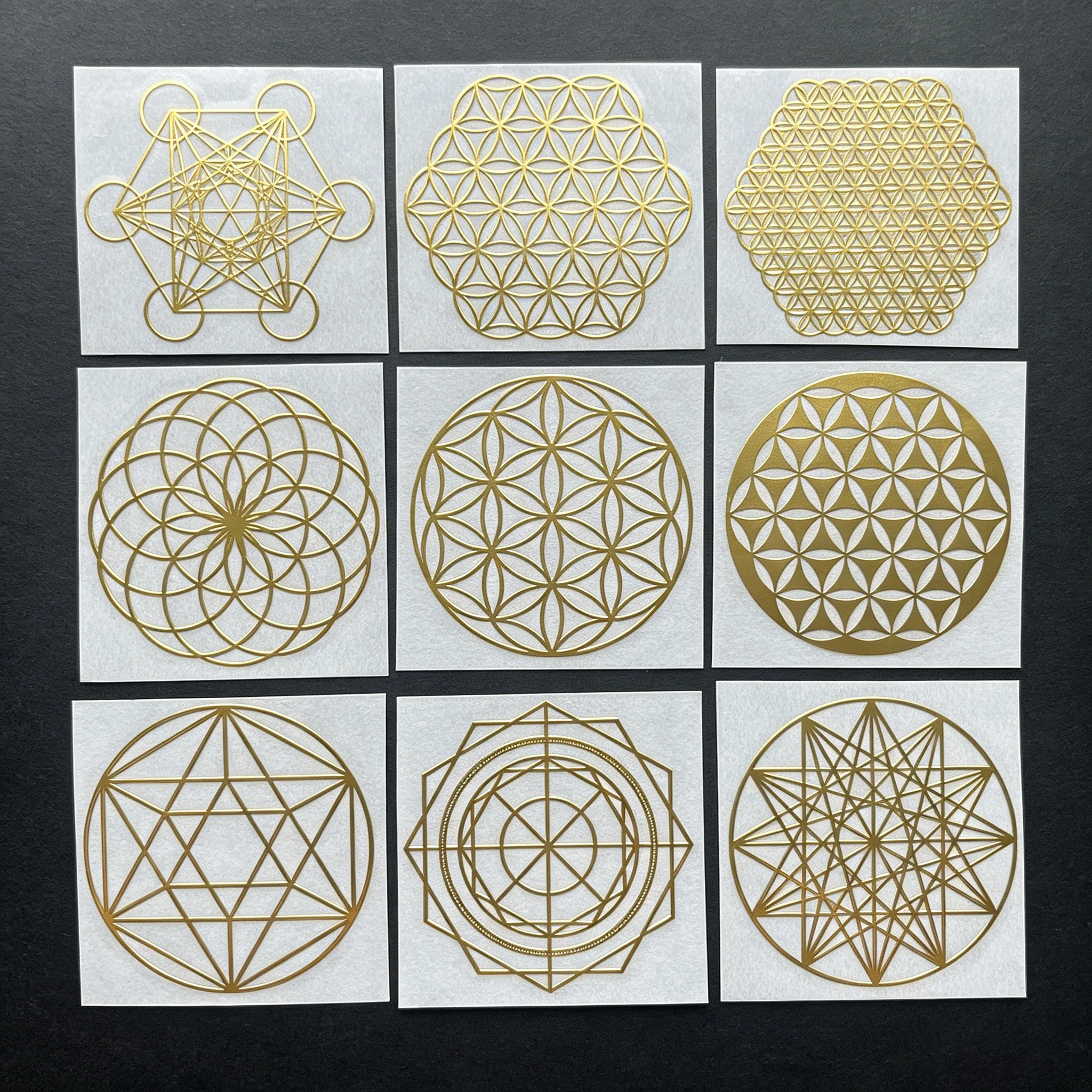 Golden circular pattern metal sticker, geometrically symmetrical pattern transfer sticker, computer decorative sticker