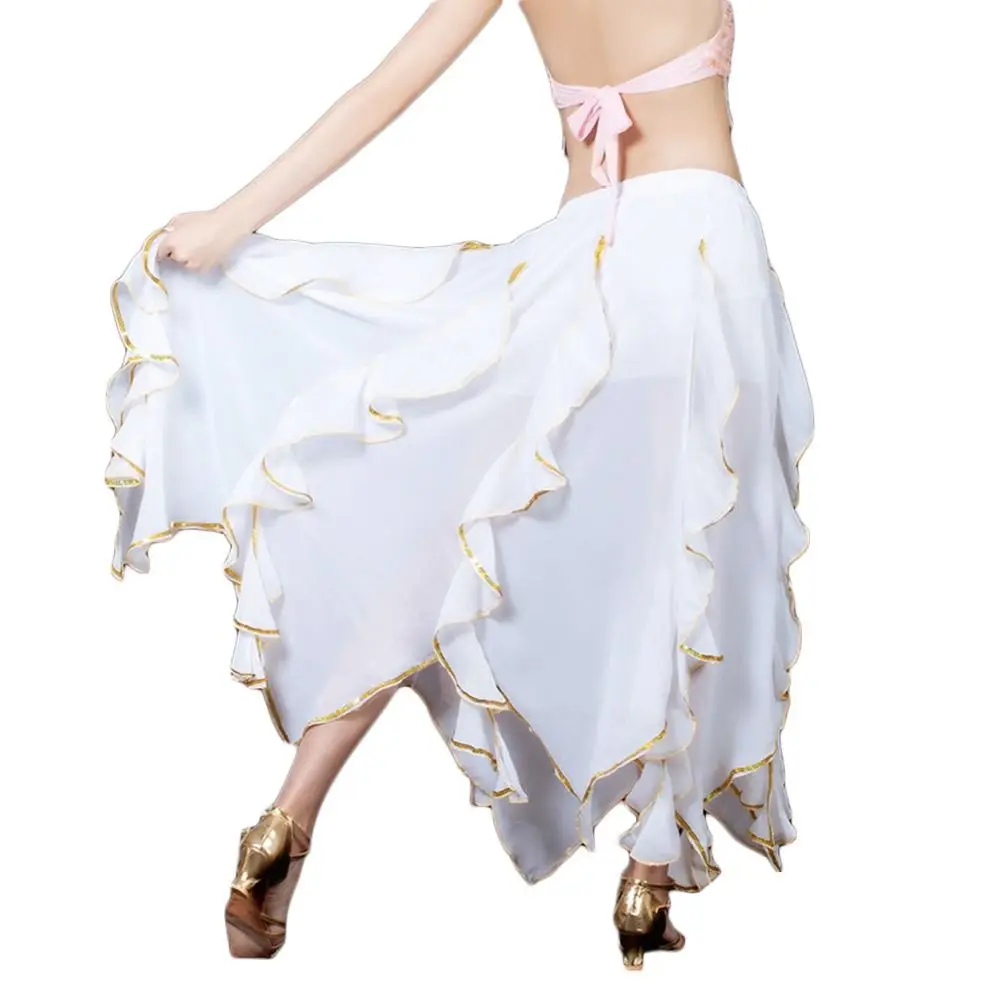 Sparkling Belly Dancing Skirt Women Chiffon Spanish Skirt Shiny Tassels Long Dancing Skirt Show Costumes Belly Dance Accessories