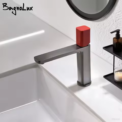 Basin Faucet Gunmetal Bathroom Faucet Sink Tap Square Wash Faucet Single Handle Hot and Cold Mixer Deck Mounted Combined Colors