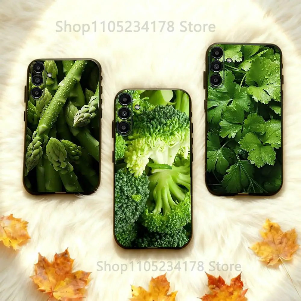 Мягкий черный чехол для телефона Green Vegetables Ins для Samsung Galaxy A73,31,32,72,41,53,52,71,22,5G, Note,J7,8,9