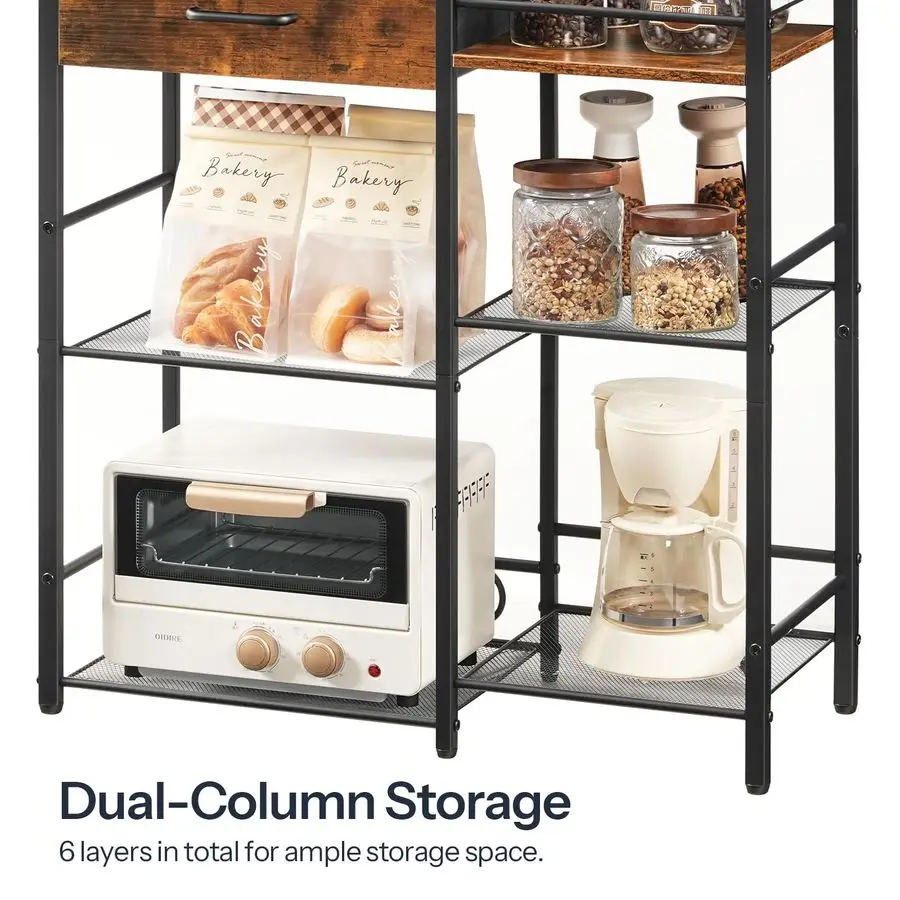 خزانة بار القهوة، محطة حامل القهوة في المزرعة، طاولة محطة المطبخ 6 طبقات مع درج، طاولة بار المطبخ للمساحة الصغيرة