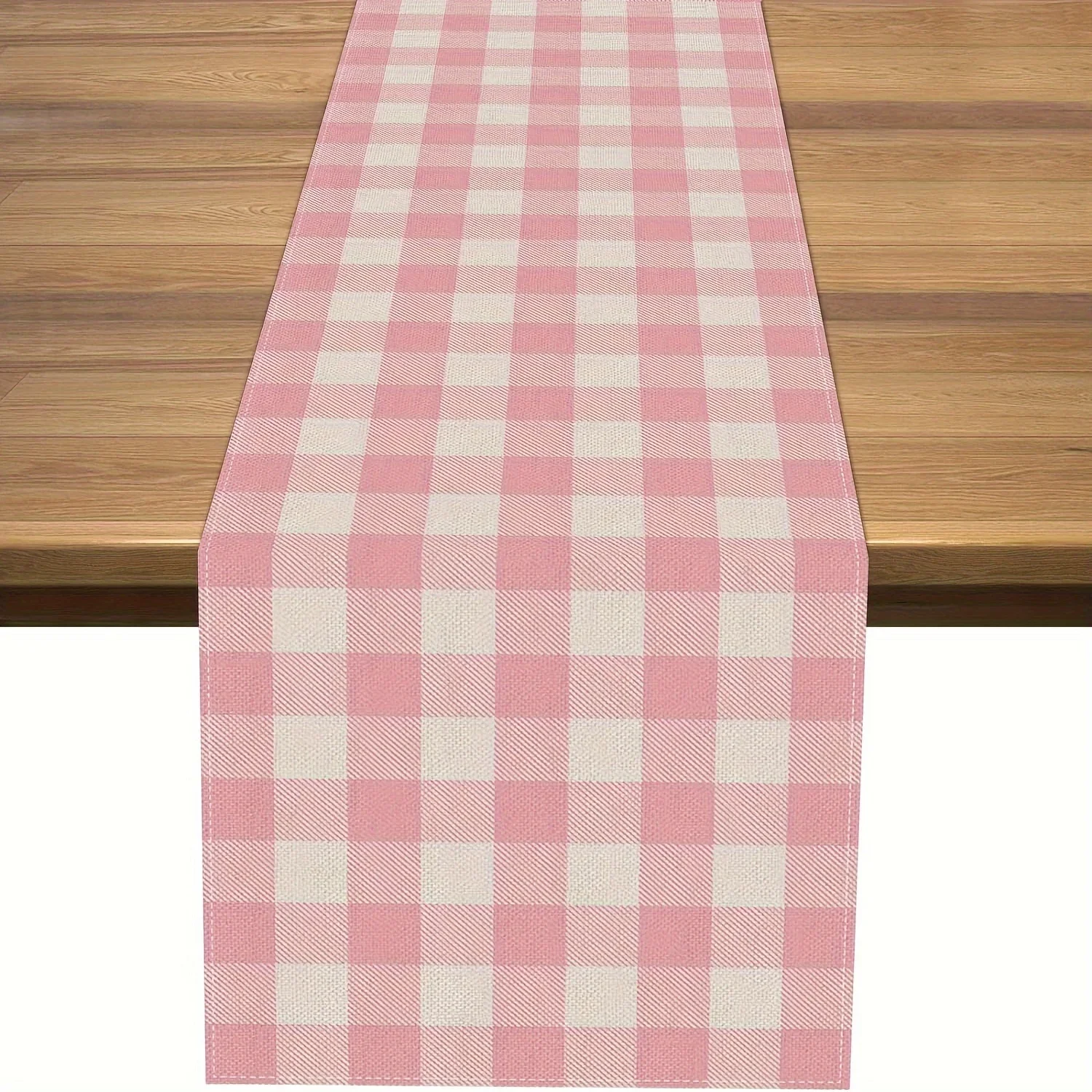 1Pc Classic Gingham Style Table Runner Pink And White Checkered Plaid Pattern Table Cover For Dining Table Kitchen Party Wedding