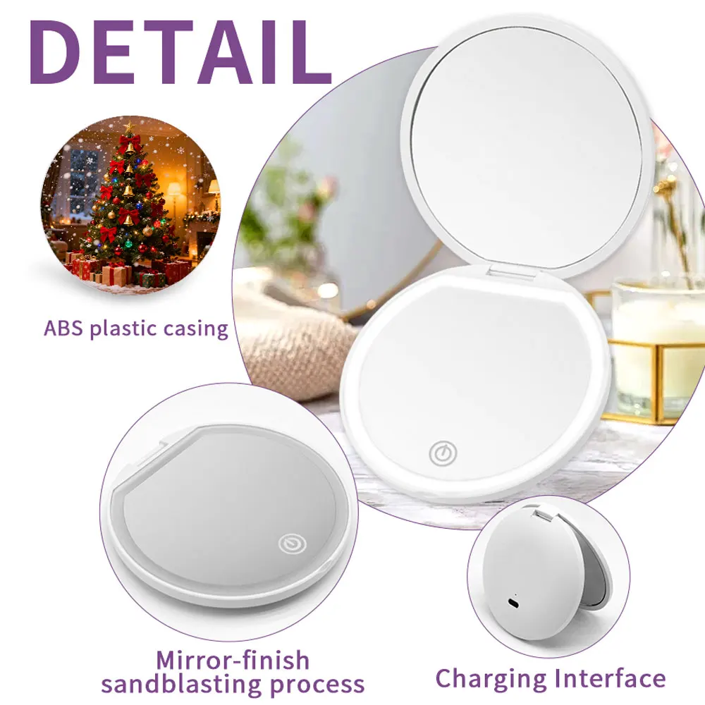 Design de impressão de desenho animado de Halloween, mini espelho de maquiagem portátil com espelho de maquiagem dobrável leve com ampliação 2x mão compacta