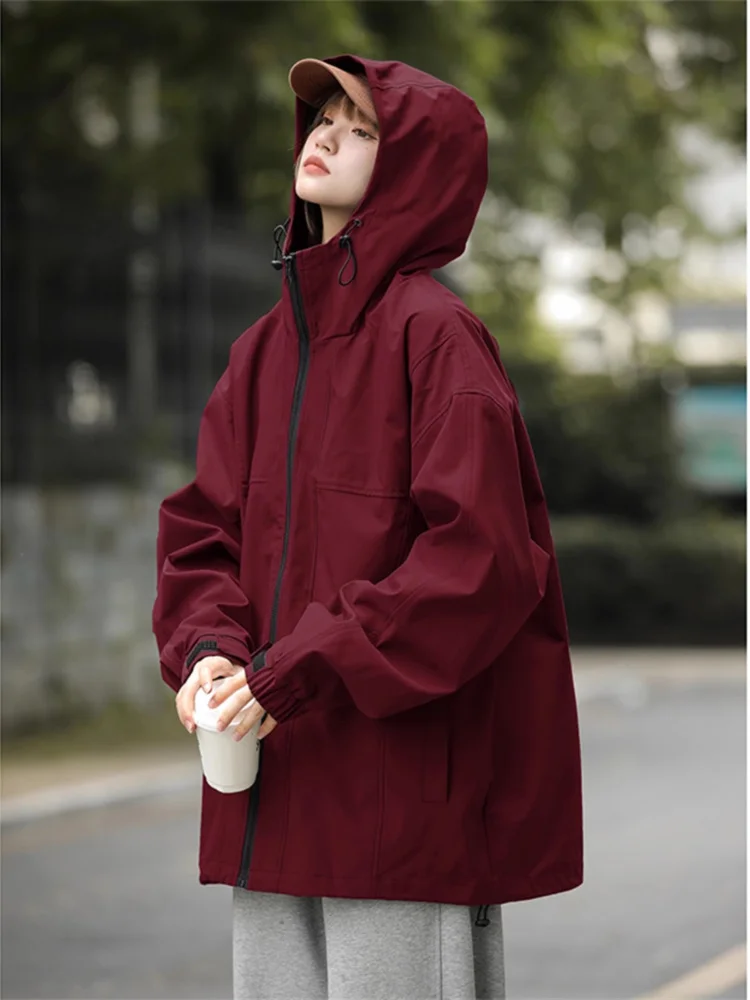 

Мужская куртка-ветровка цвета красного вина для осени, уличная, для пар, в американском функциональном стиле, для альпинизма, свободного кроя