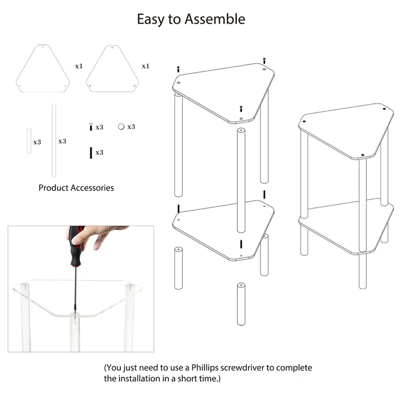 A98E-Clear Acrylic End Table, Corner Side Table For Small Spaces, Small Accent Table For Living Room, Bedroom - Image 3