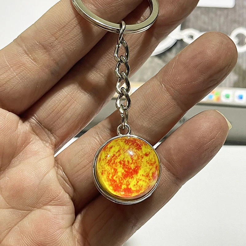 Glow In The Dark Solar System Galaxy Planet Keychain Jupter Moon Earth Mars Sun Double Side Glass Ball Key Chain Pendant Gift