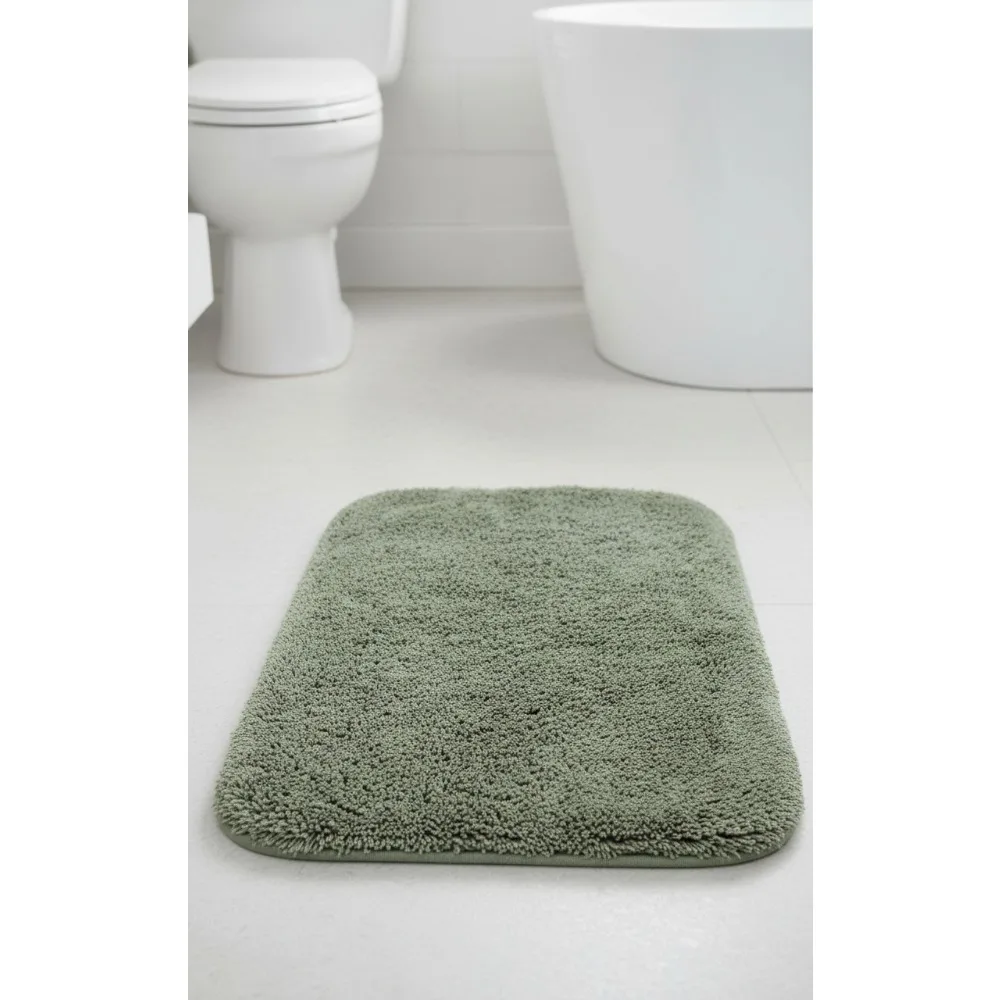 

Ultra Plush Green Bath Rug 24x40 in. - Soft Fluffy Non-Slip Washable for Bathroom Comfort & Safety
