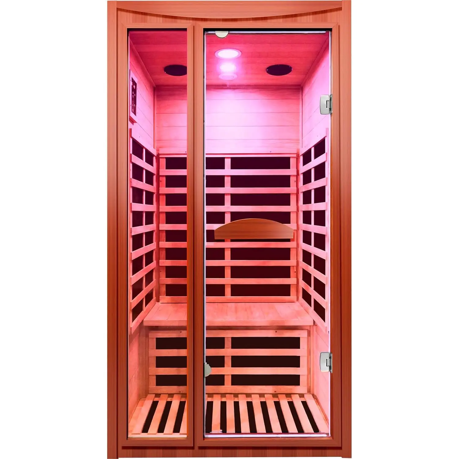 Far Infrared Sauna for Home 1-2 Persons Indoor Low EMF Sauna Room 1550W Wood Dry Sauna with Speaker 7 Color Lighting, Custom