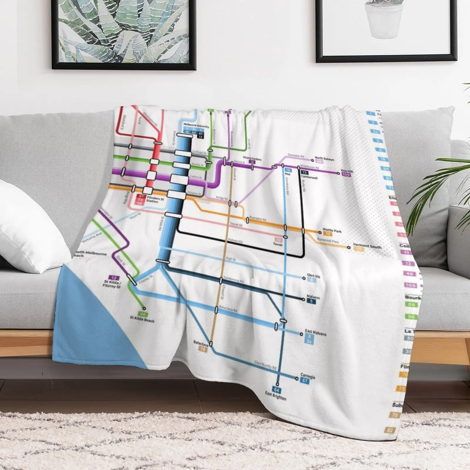 Melbourne Tram Network Map Throw Blanket