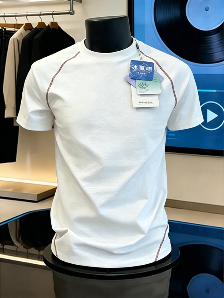

White Quick Dry Sports Short Sleeve Men's T-Shirt Thin Sweat Absorbent Halsa Line Elastic Fitness Half Sleeve Outdoor