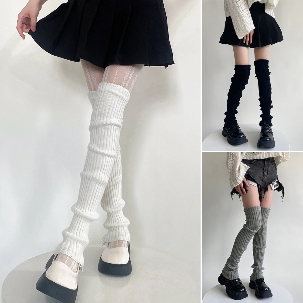 Autumn Winter Women Leg Warmers Knitted Foot Cover Knee High Socks JK Japanese Style Leg Warmers Y2k Girls Thigh High Stockings