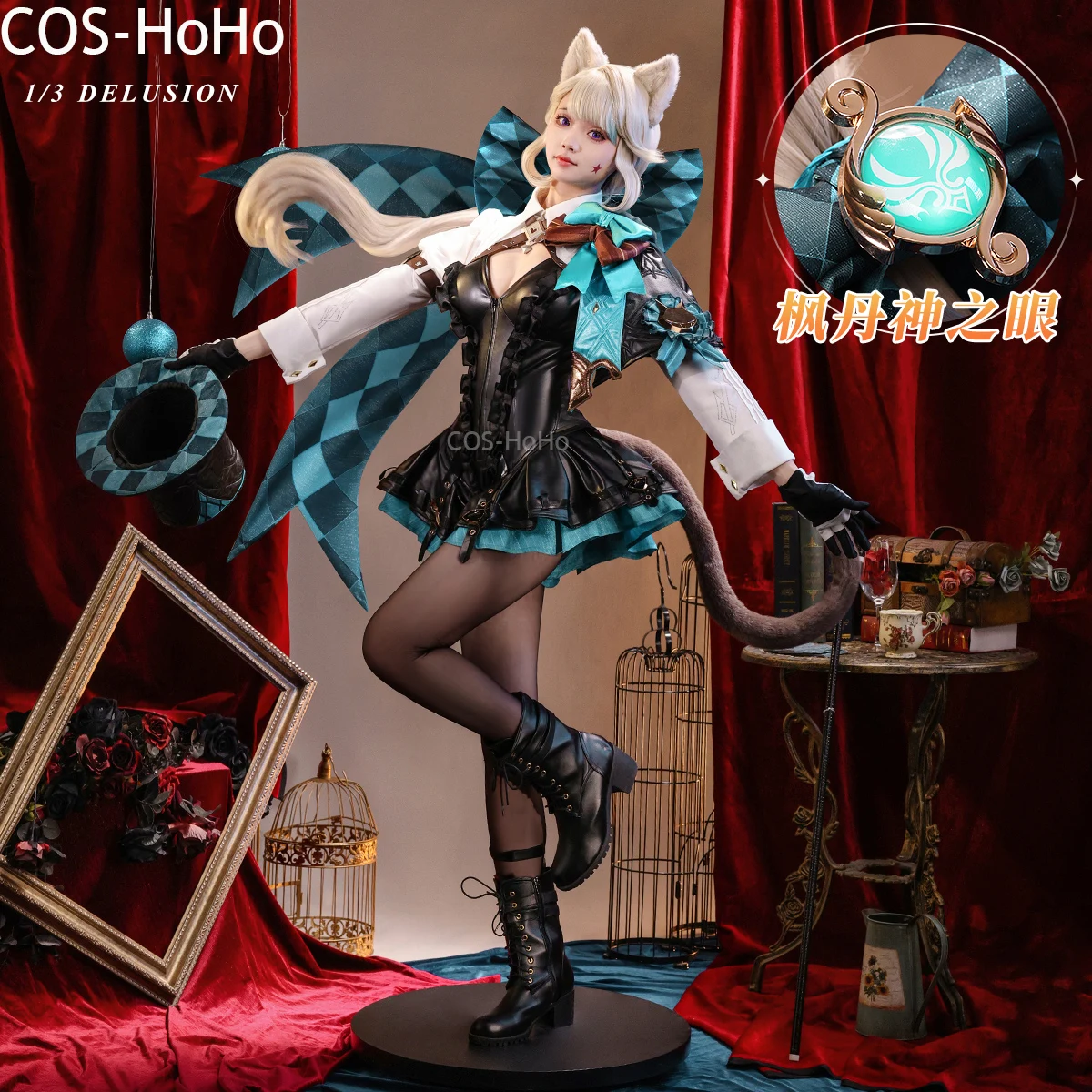 

COS-HoHo Genshin Impact Lynette Magician Game Suit Elegant Lovely Dress Cosplay Costume Halloween Party Role Play Outfit Women