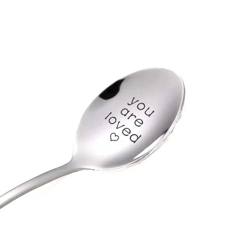 Long Handled Stainless Steel Coffee Spoon With Letter You're loved Valentines Day Gift for girlfriend boyfriend small love gift