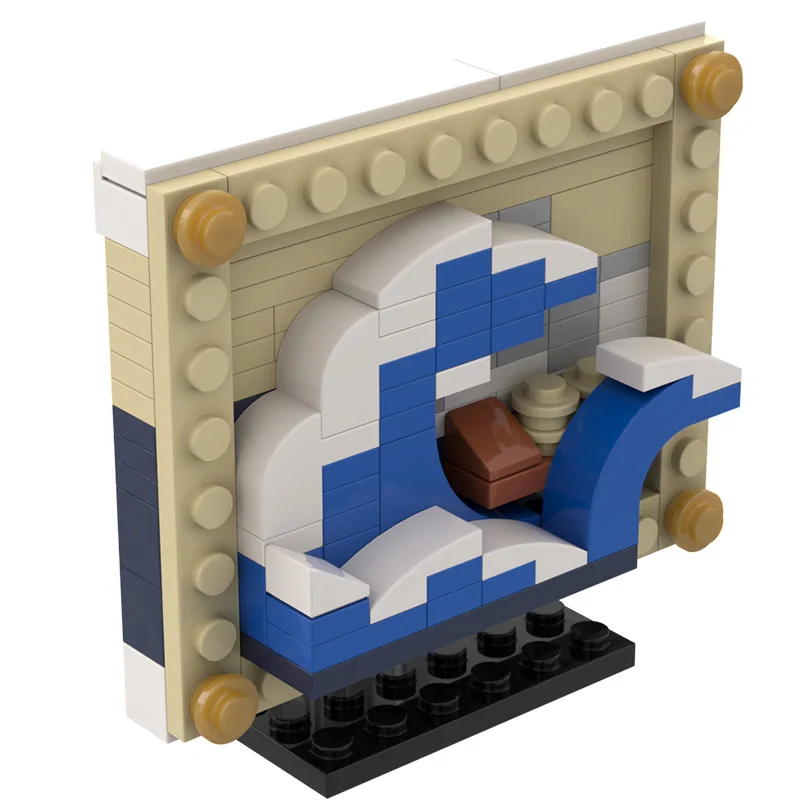 The Great Wave Inspired Mini Frame MOC Building Blocks Japanese Art Famous Painting Ocean Wave Model Desktop Decor Bricks DIY