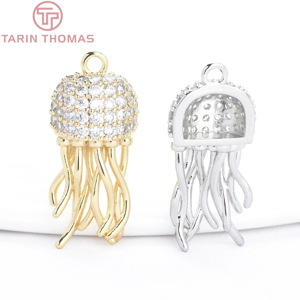 (9740) 2PCS 10.5x23MM 24K Gold Color with Zircon Jellyfish Shaped Pendants Hight Quality DIY Jewelry Making Findings Accessories