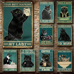 Retro Funny Inspirational Black Cat Metal Tin Sign Art Home Decoration for Coffee Shop Living Room Pet Shop Wall Decor