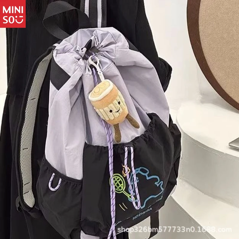 Zaino da trekking Miniso con coulisse, zaino leggero color block, zaino grande per viaggi all'aperto