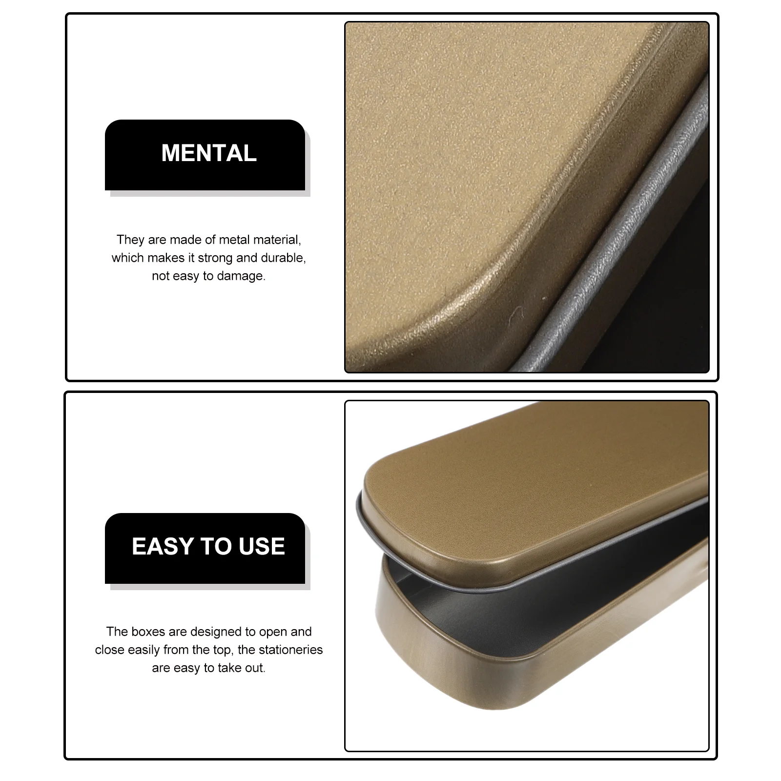 2 Pcs Metal Pencil Case Thin Single Color Pencils for Kids Rectangle Boxes Gift Empty Holders Child