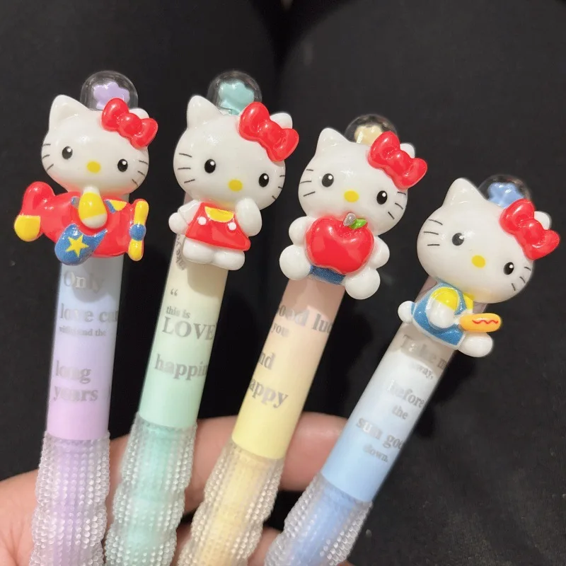 

4-Piece Cute Hello Kitty Press Ballpoint Pen Multi Color Cartoon Anime Writing Pen 0.5mm Black Quick Drying Signature Pen Gift