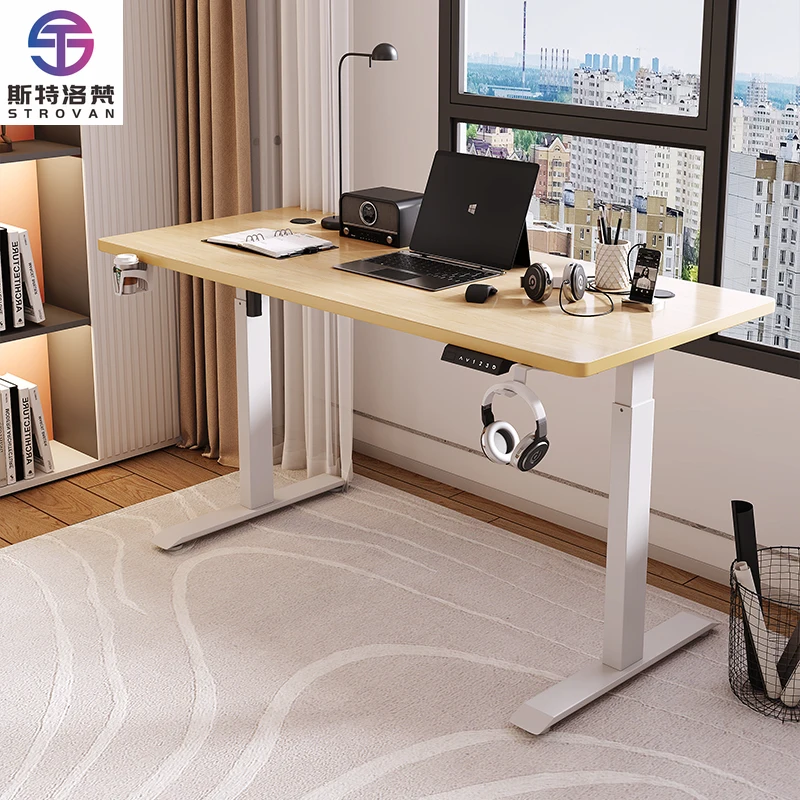 طاولة خشبية لرفع الجلوس والوقوف، تحكم كهربائي مريح، طاولة قابلة للتعديل، ارتفاع طاولة مكتب قابلة للتعديل