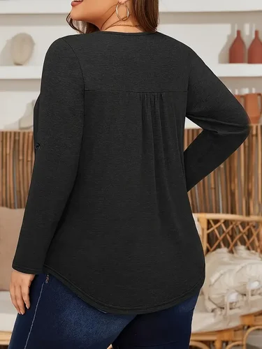 Imagen 2 del producto Blusa de talla grande de verano 1XL-5XL a la moda de Color sólido con cuello cuadrado para mujer, blusa informal de verano de Color sólido, Tops