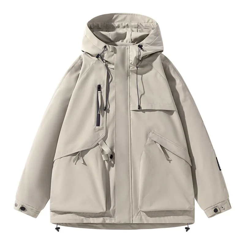 

Осенняя новая мужская куртка с капюшоном, высококачественная уличная дорожная куртка, корейское крутое пальто, модный черный топ с саржевым выступом 2025