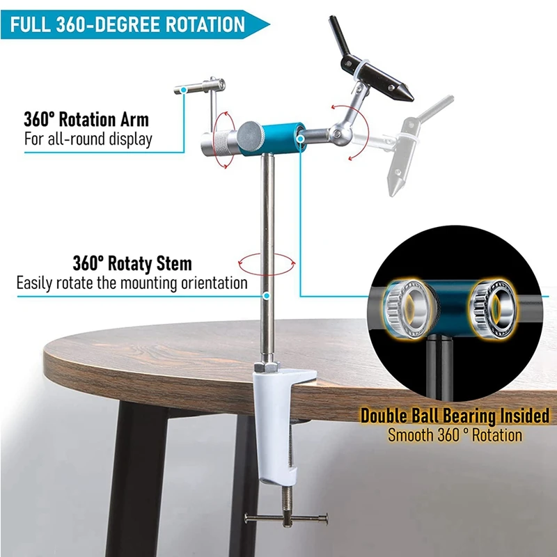 Rotaries Fly Tying Vise Fly Vise 360 Degree Rotation Ultra Light Fly Tying Tools Jig Tying Vise C-Clamp Mount