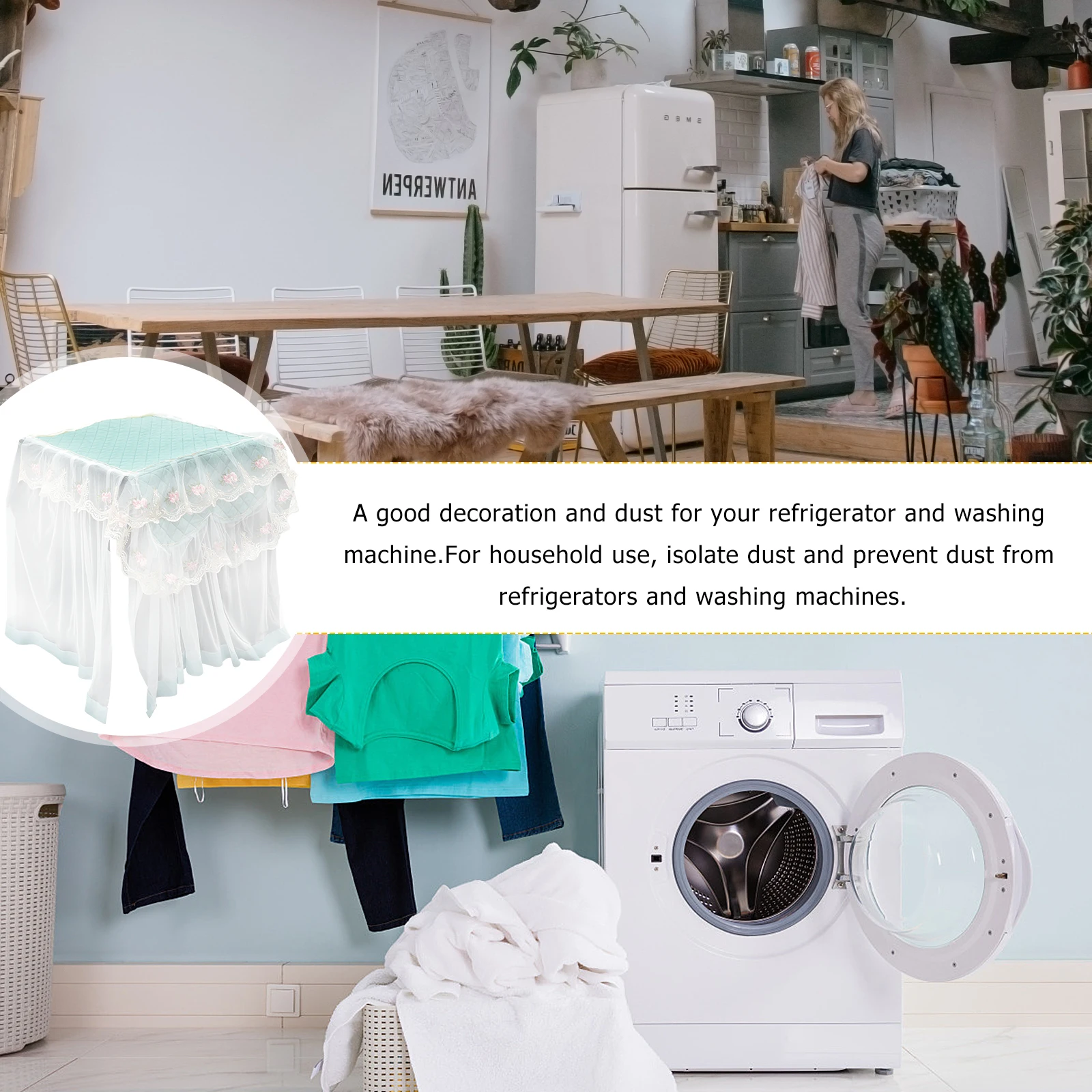 

Washing Machine Dust-Proof Cover Multi-Purpose Washer Protector Decorative Cover for Refrigerator and Laundry Machine Waterproof