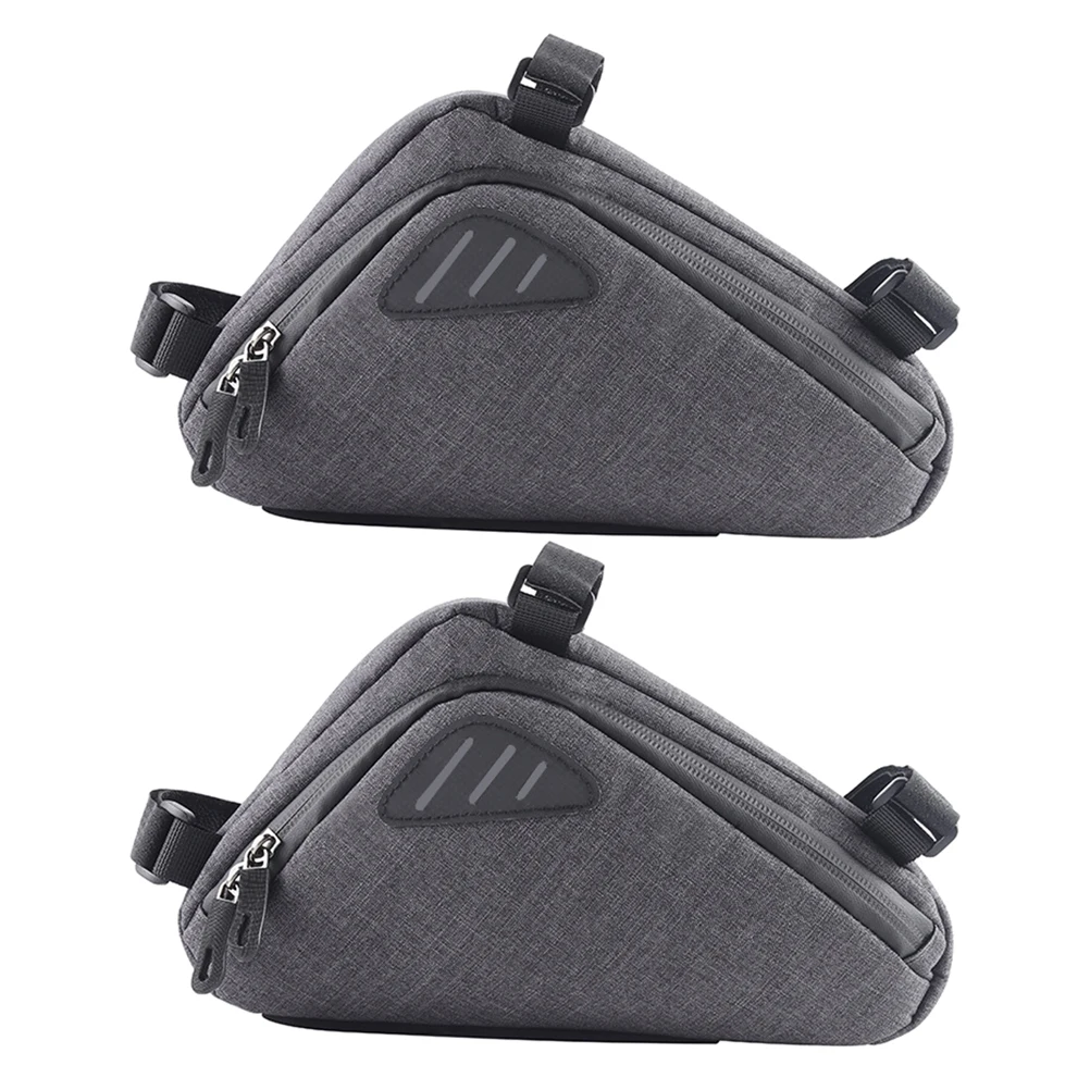 

2Pcs Mountain Bike Reflective Bag Large Capacity Waterproof Bicycles Front Storage Pouch Triangle Shape Riding Gear Cycling