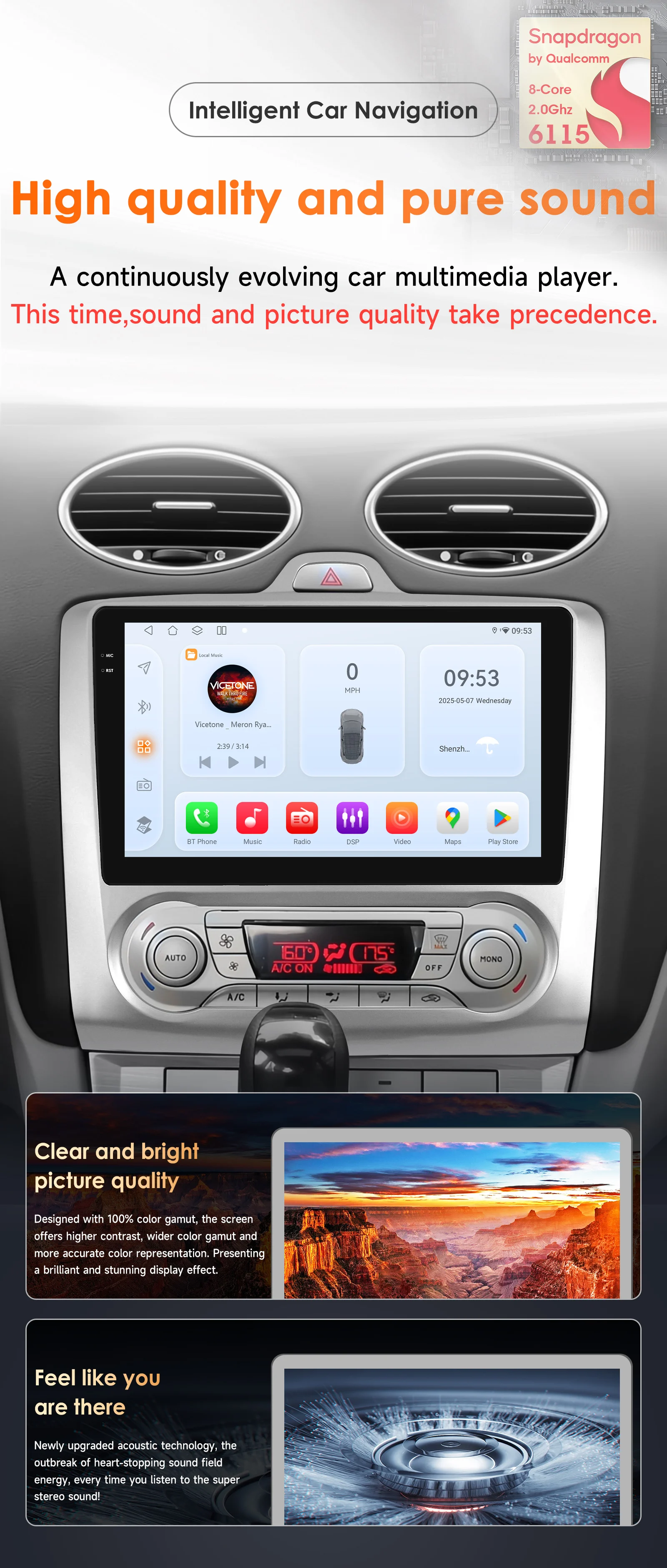 Hizpo CarPlay Car Radio Multimedia Player Android 14 for Ford Focus Exi MT AT 2004 - 2011 Auto GPS 2din Autoradio Navigation
