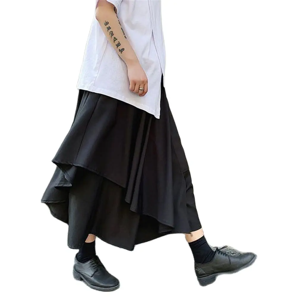 

Fall Black England Style Irregular Culottes Pants Men Casual Loose Stitching Wide Leg Pants For Men Trousers Hiphop Spring 27-38