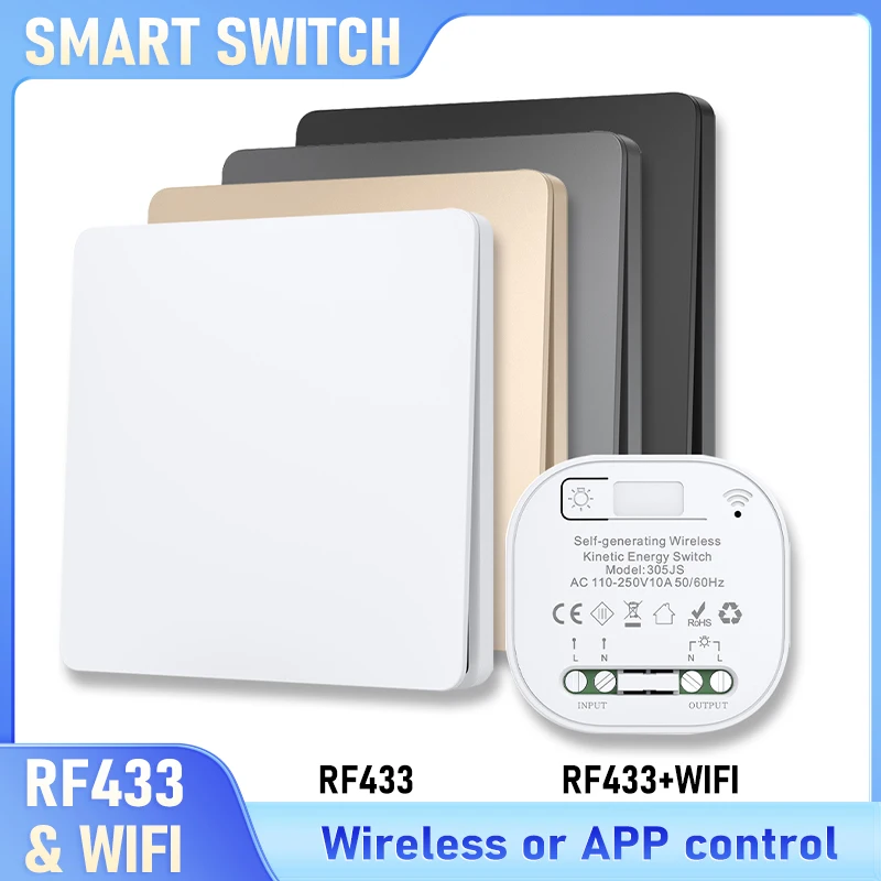 

Self-powered RF433 Wireless Switch & Tuya Smart WiFi Switch Remote Control Without The Need For Rewiring Free installation