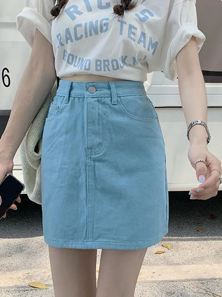 JMPRS Süße Rosa Frauen Denim Röcke Hohe Taille Student EINE Linie Koreanische Feste Mini Rock Kausalen Sommer Vintage Damen Jeans rock