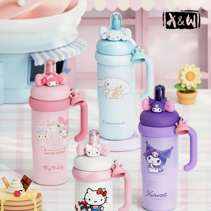 X&W 960ML Sanrio Series Ice King Cup 316 Stainless Steel Straw Thermos with Portable Handle Waterbottle Office and School Use