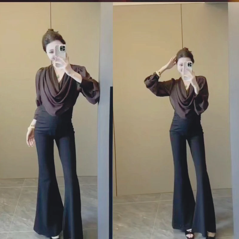 Tall Commuter Plus Long Pants, Spring and Summer Thin Elastic Floor-mopping Pants, High Waist and Thin, Wide Legs and Big